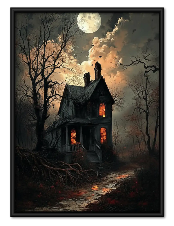 Moonlit Haunted House on Hill Wall Art