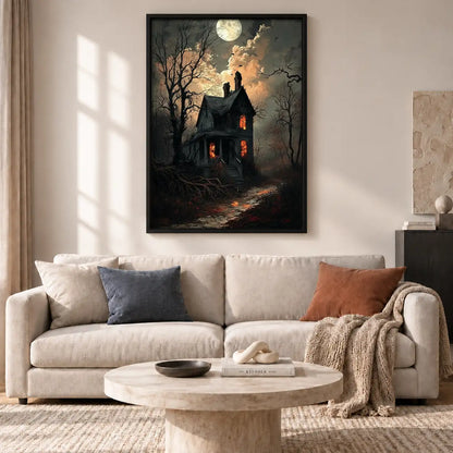 Moonlit Haunted House on Hill Wall Art 2