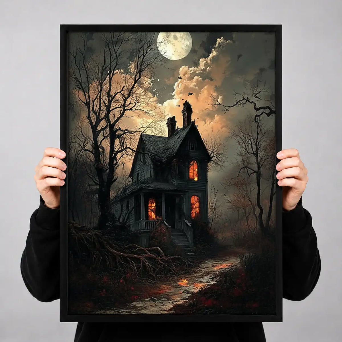 Moonlit Haunted House on Hill Wall Art 3