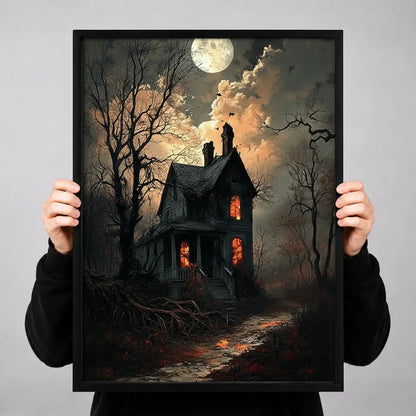 Moonlit Haunted House on Hill Wall Art 3