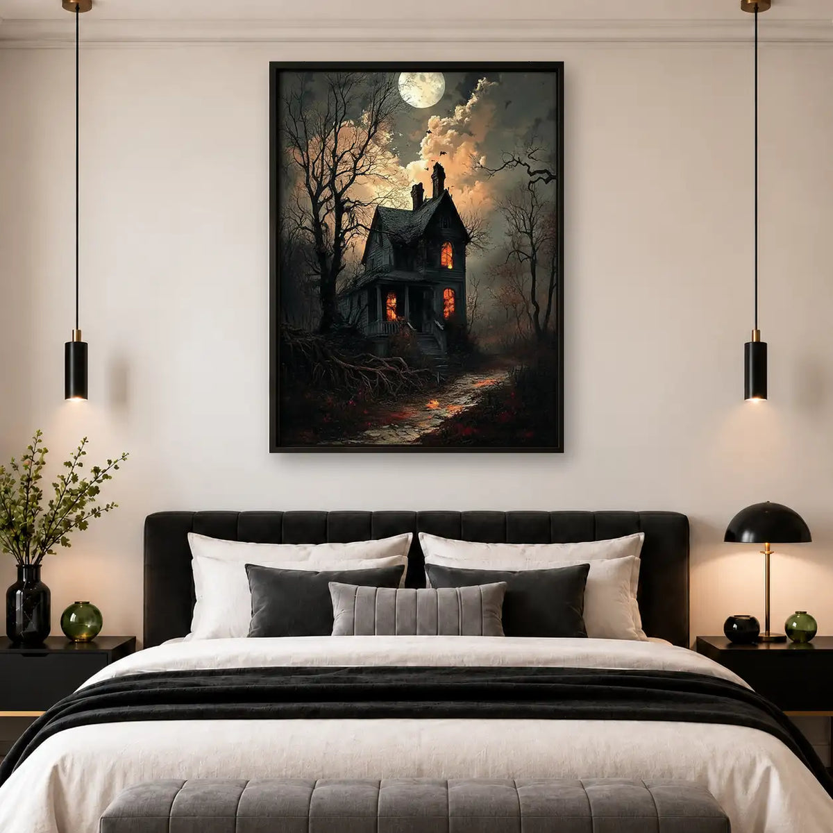 Moonlit Haunted House on Hill Wall Art 4