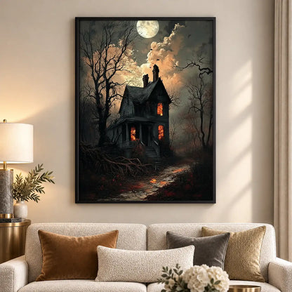 Moonlit Haunted House on Hill Wall Art 5