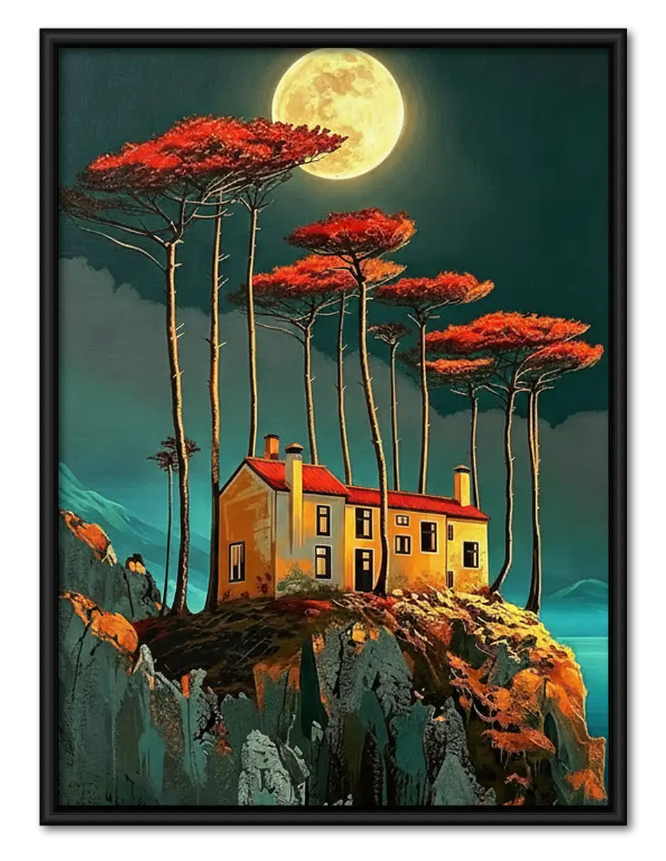 Moonlit Red Tree House Wall Art 1