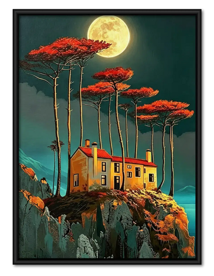 Moonlit Red Tree House Wall Art