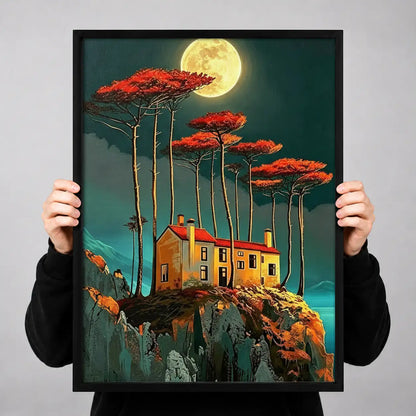 Moonlit Red Tree House Wall Art 3