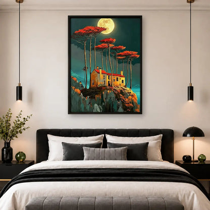 Moonlit Red Tree House Wall Art 4