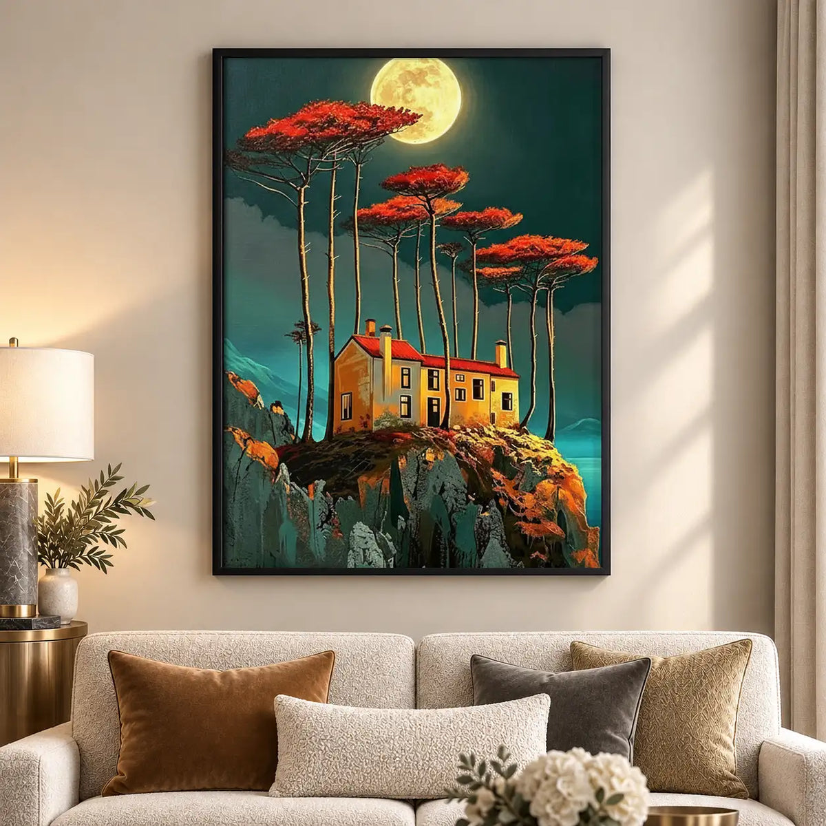 Moonlit Red Tree House Wall Art 5