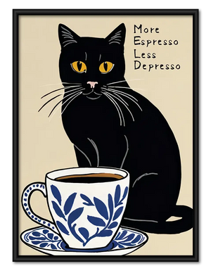 More Espresso Less Depresso Teacup Cat Wall Art