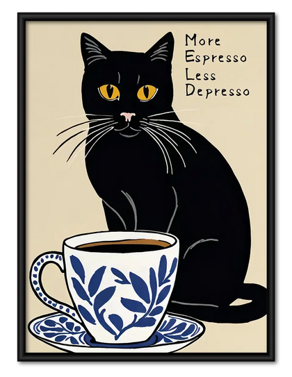 More Espresso Less Depresso Teacup Cat Wall Art