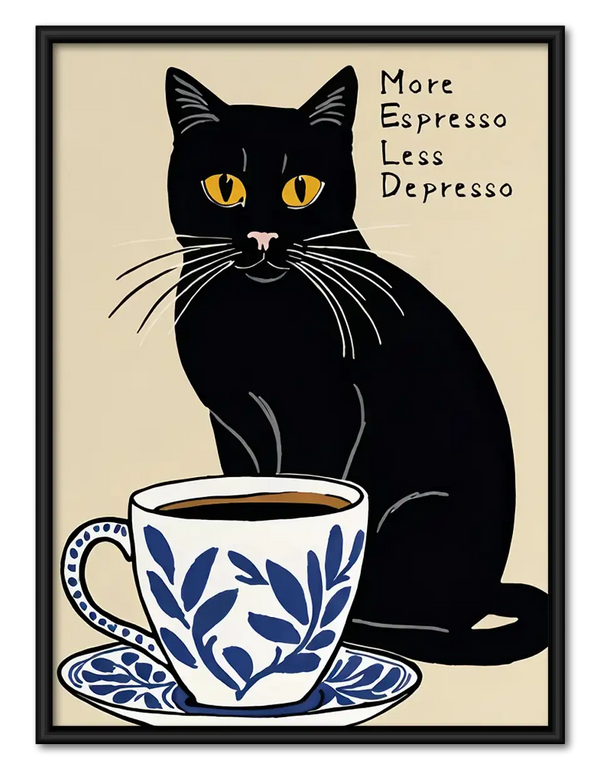 More Espresso Less Depresso Teacup Cat Wall Art