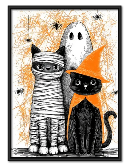 Mummy Ghost and Black Cat Wall Art