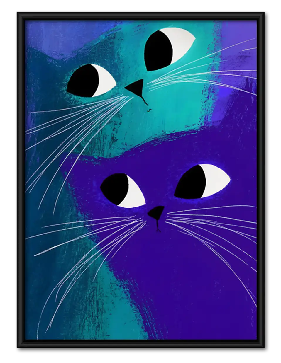 Neon Blue and Purple Cat Faces Wall Art 1