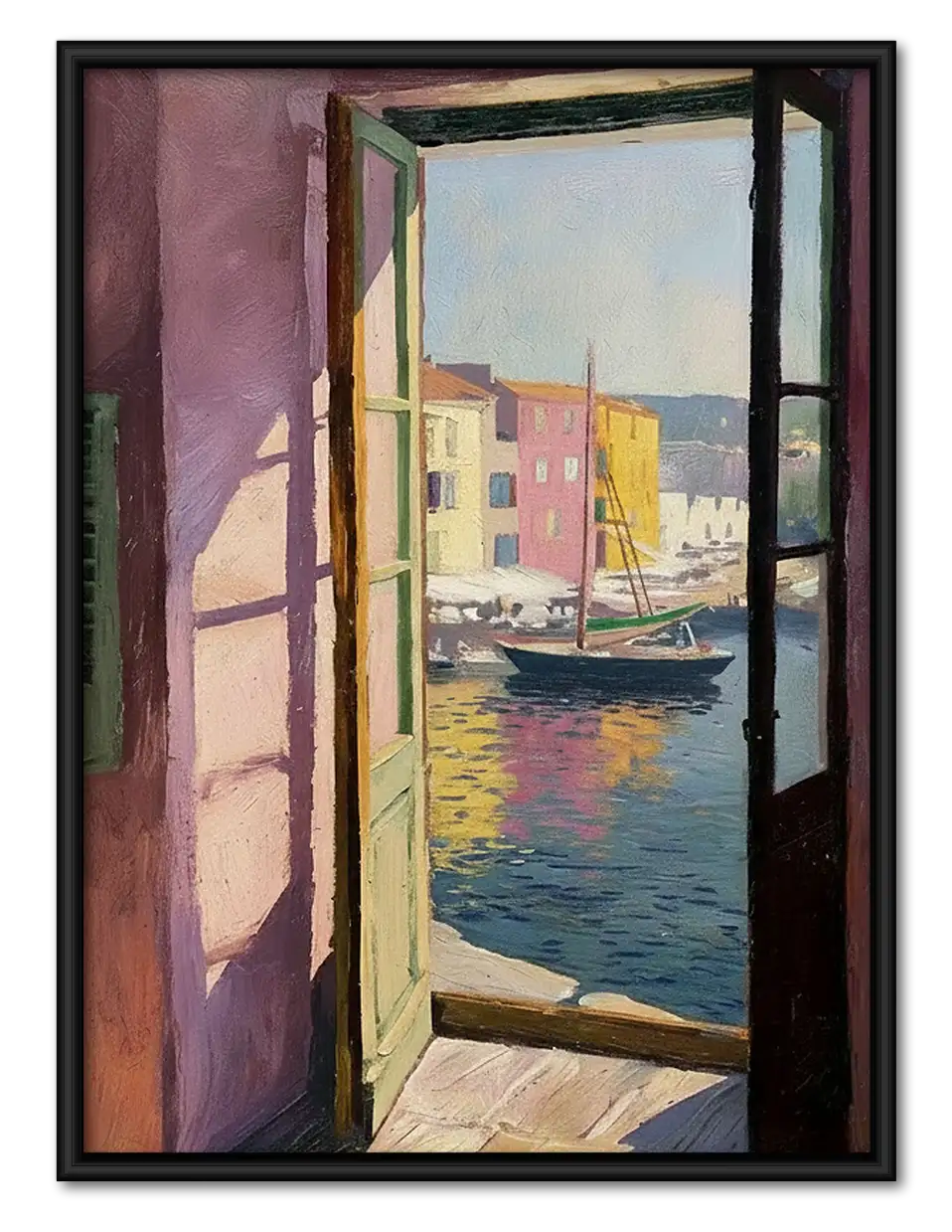 Open Door to Colorful Waterfront Wall Art 1