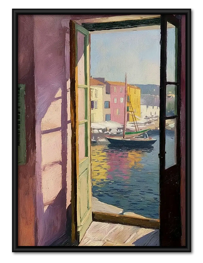 Open Door to Colorful Waterfront Wall Art