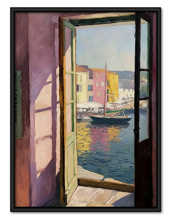Open Door to Colorful Waterfront Wall Art