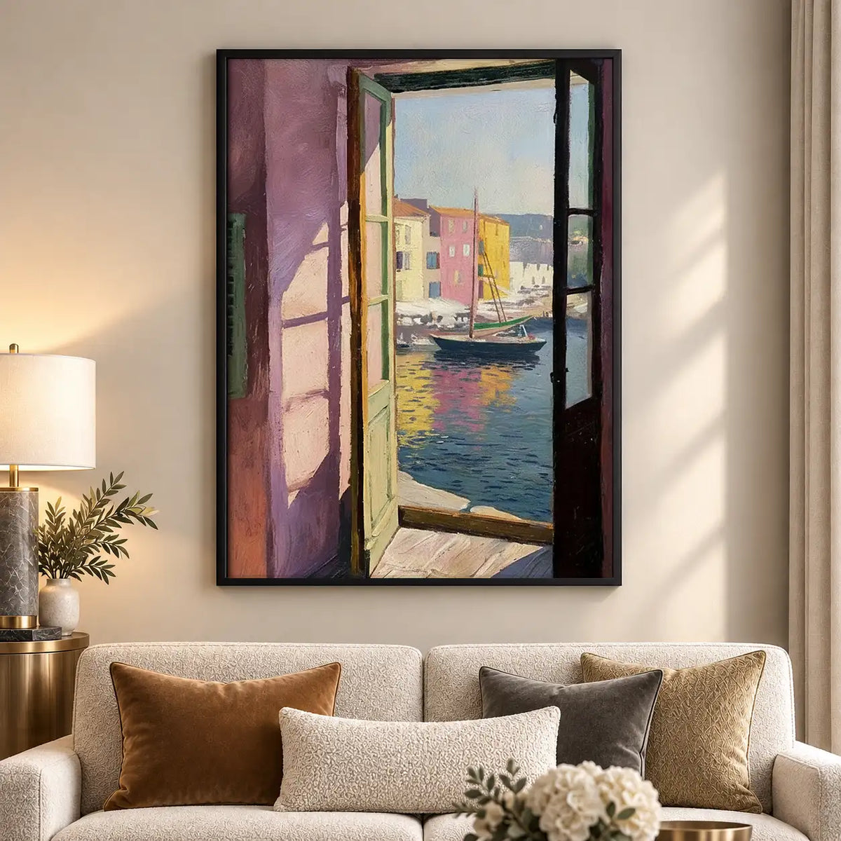 Open Door to Colorful Waterfront Wall Art 5