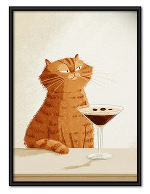 Orange Cat Holding Martini Wall Art