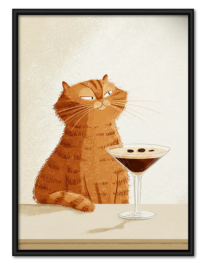 Orange Cat Holding Martini Wall Art