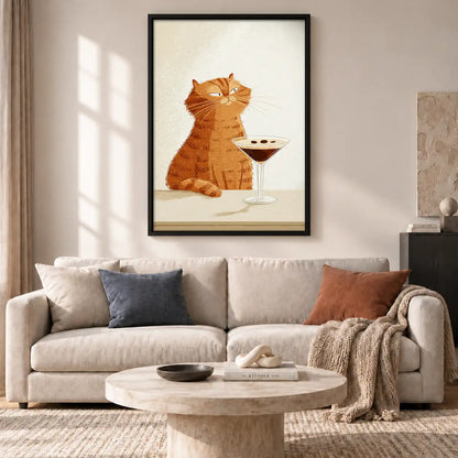 Orange Cat Holding Martini Wall Art 2