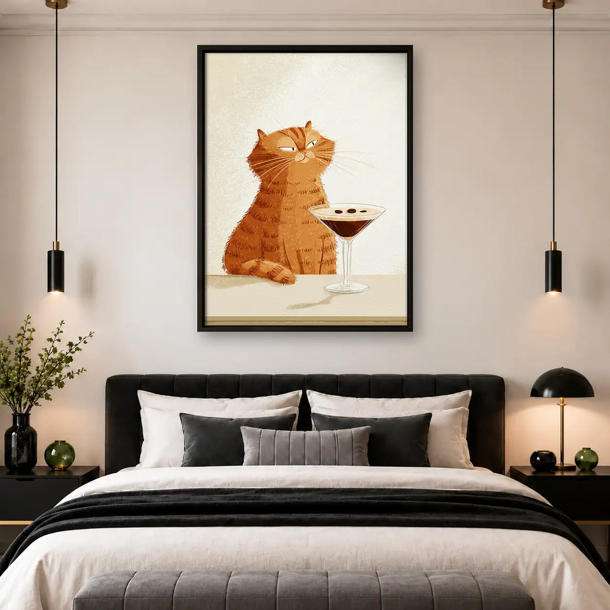 Orange Cat Holding Martini Wall Art 4