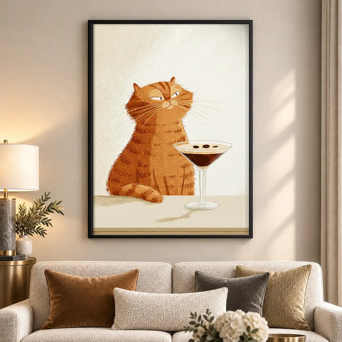 Orange Cat Holding Martini Wall Art 5