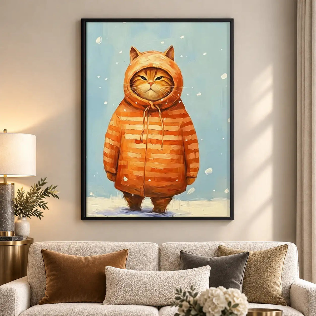 Orange Cat in Winter Coat Wall Art 5