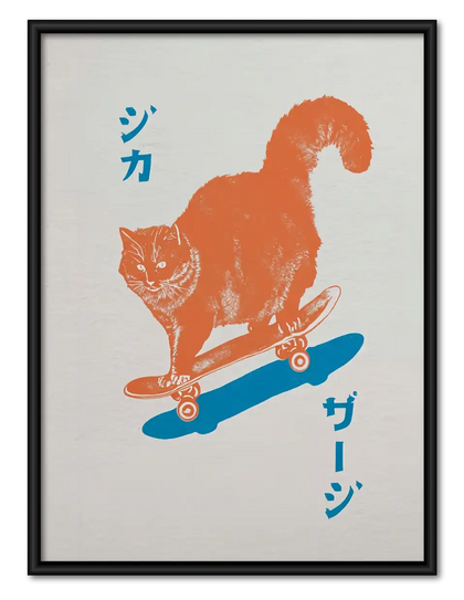 Orange Cat Skateboard Poster Wall Art