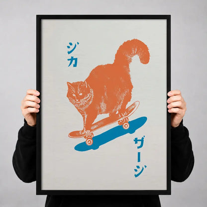 Orange Cat Skateboard Poster Wall Art 3