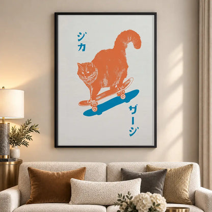 Orange Cat Skateboard Poster Wall Art 5