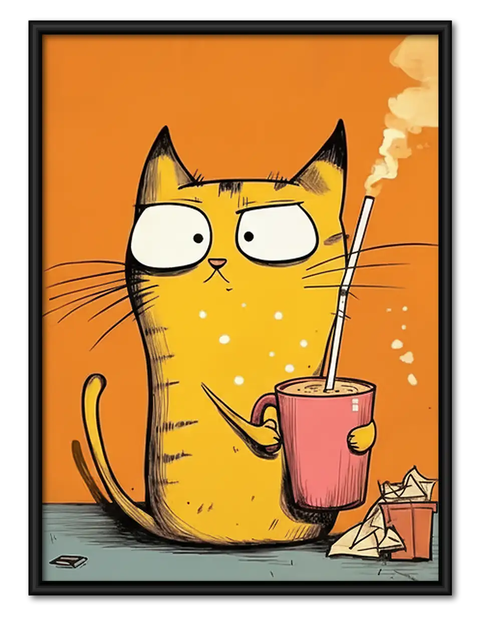 Orange Cat with Pink Coffee Mug Wall Art 1