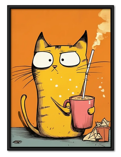 Orange Cat with Pink Coffee Mug Wall Art 1