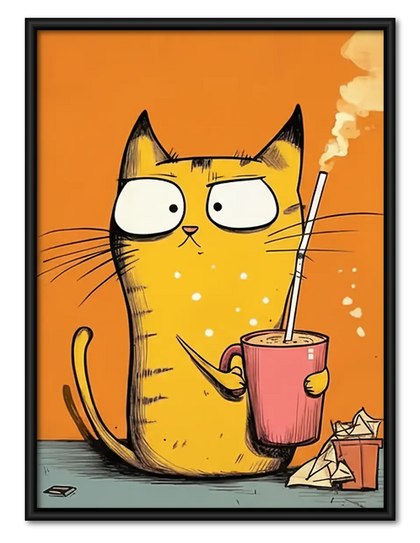 Orange Cat with Pink Coffee Mug Wall Art