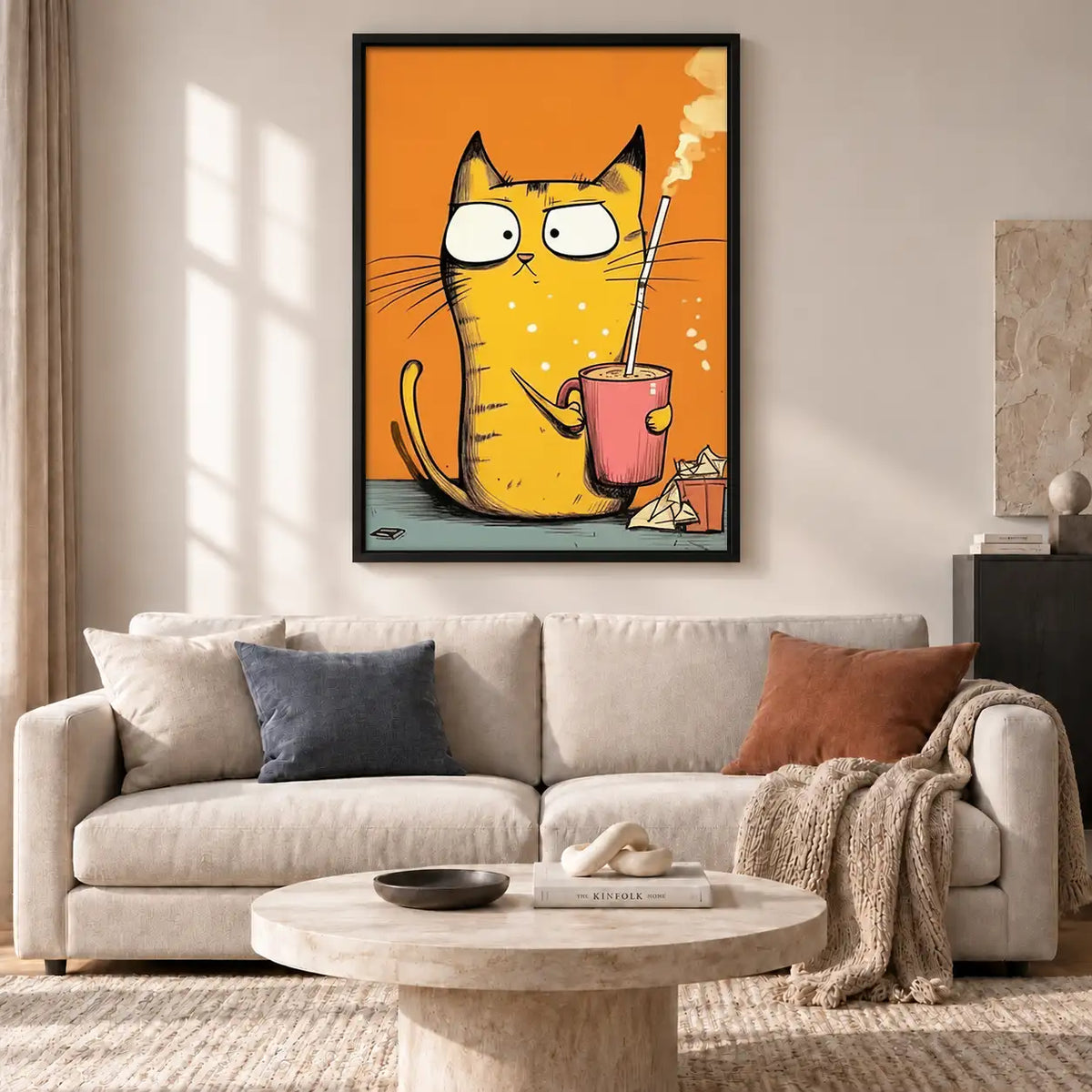 Orange Cat with Pink Coffee Mug Wall Art 2