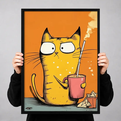 Orange Cat with Pink Coffee Mug Wall Art 3