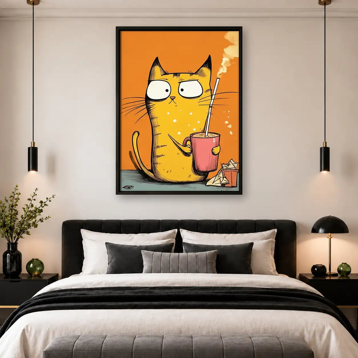 Orange Cat with Pink Coffee Mug Wall Art 4