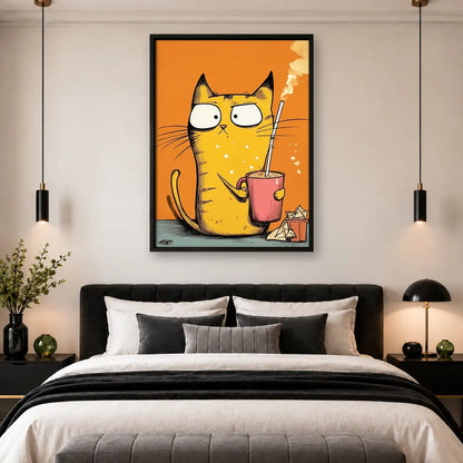 Orange Cat with Pink Coffee Mug Wall Art 4
