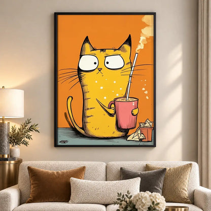 Orange Cat with Pink Coffee Mug Wall Art 5