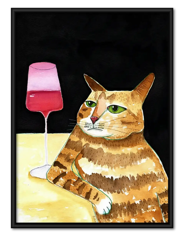 Orange Cat with Pink Wine Glass Wall Art