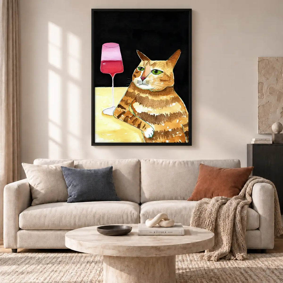 Orange Cat with Pink Wine Glass Wall Art 2