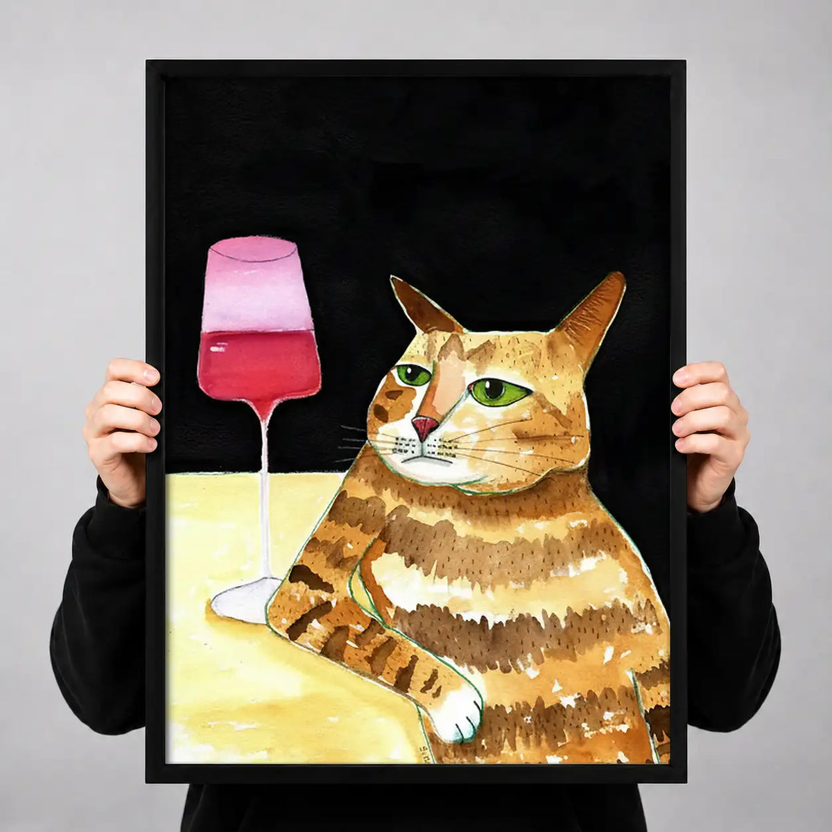 Orange Cat with Pink Wine Glass Wall Art 3
