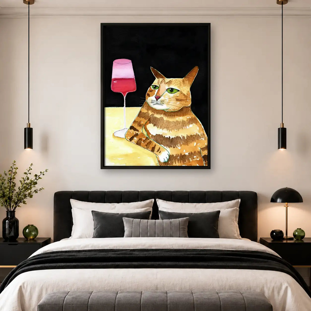 Orange Cat with Pink Wine Glass Wall Art 4