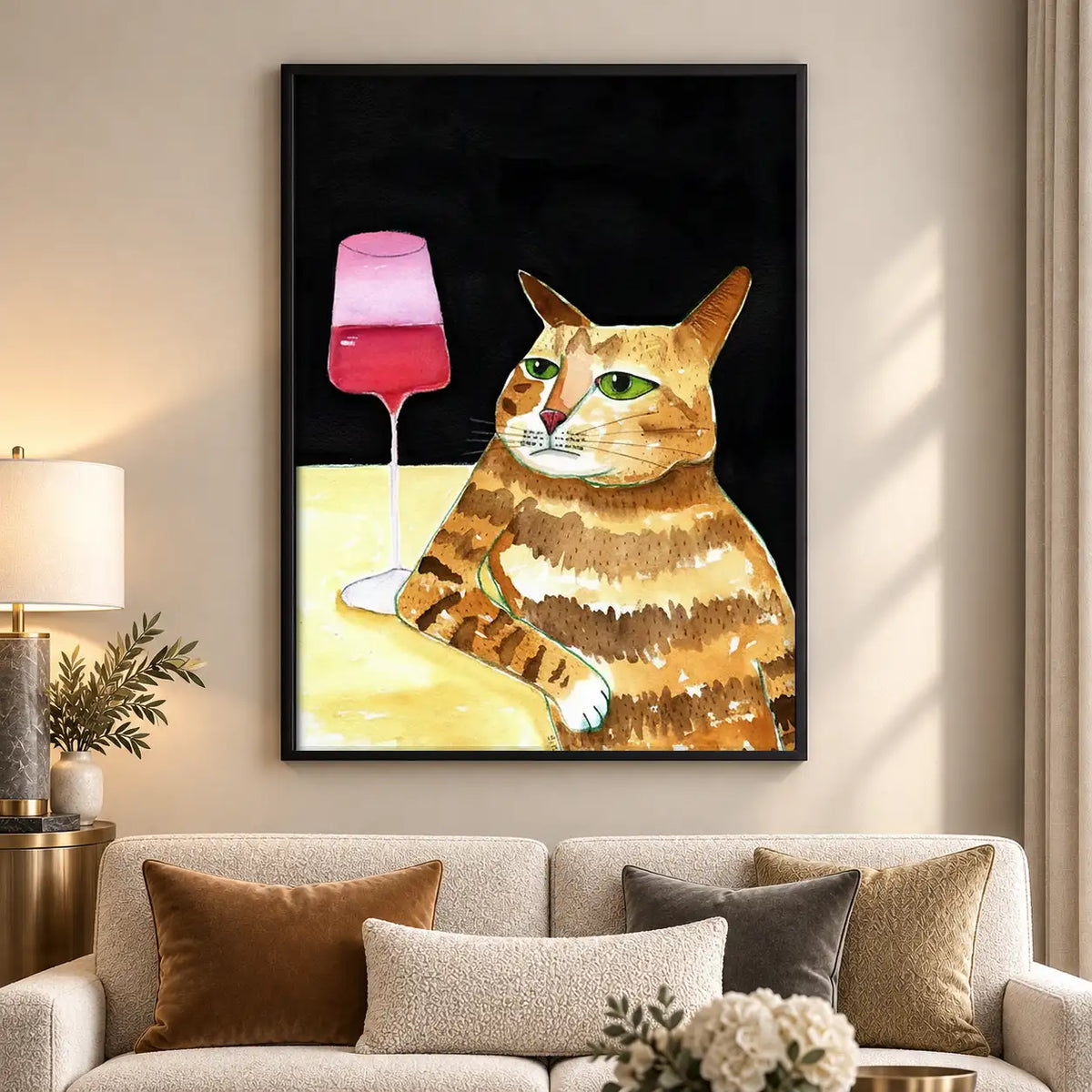 Orange Cat with Pink Wine Glass Wall Art 5