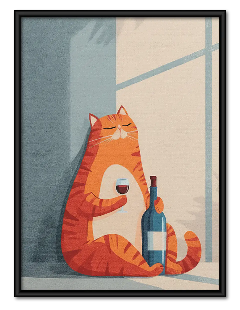 Orange Cat with Wine Bottle Wall Art 1