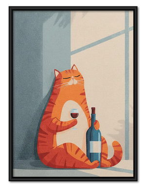 Orange Cat with Wine Bottle Wall Art