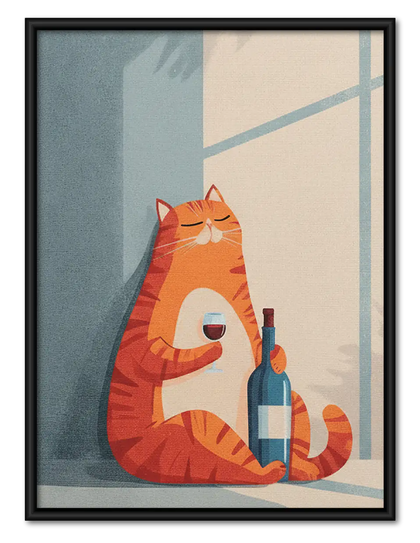 Orange Cat with Wine Bottle Wall Art