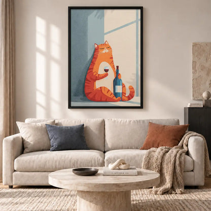 Orange Cat with Wine Bottle Wall Art 2