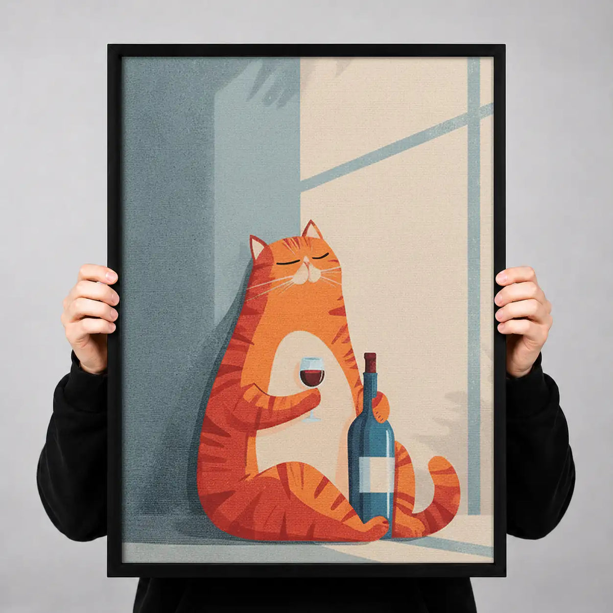 Orange Cat with Wine Bottle Wall Art 3