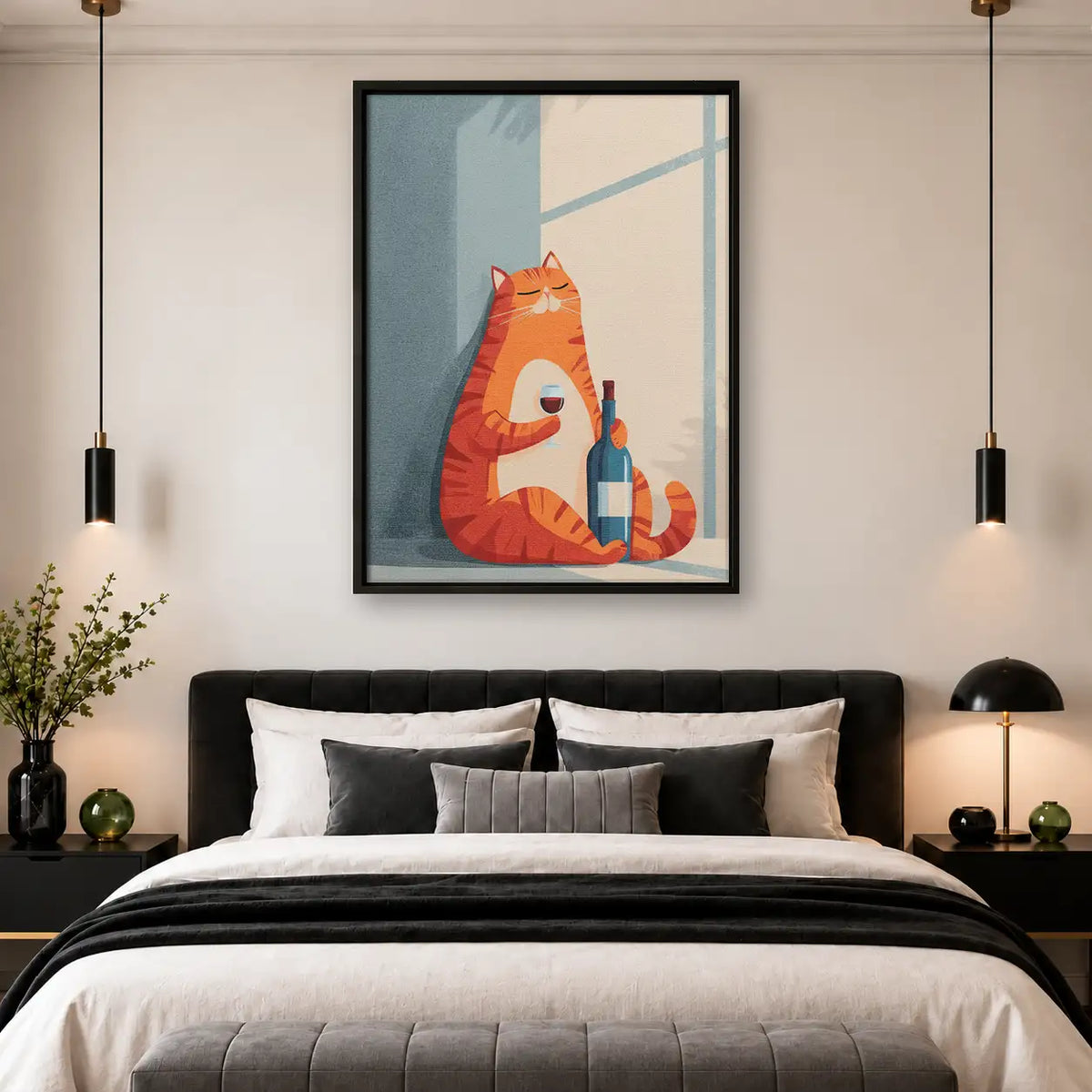 Orange Cat with Wine Bottle Wall Art 4
