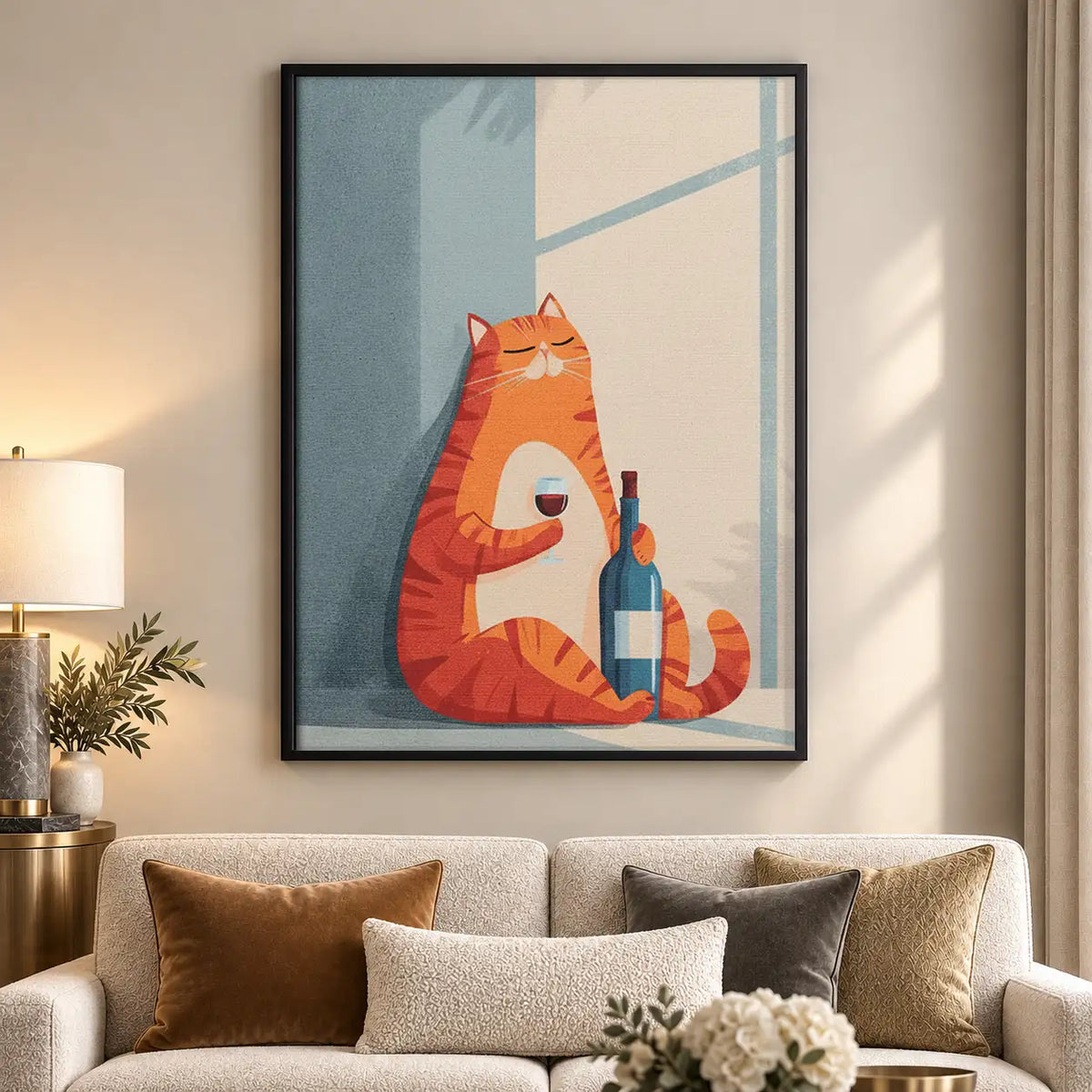 Orange Cat with Wine Bottle Wall Art 5