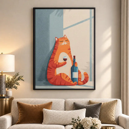 Orange Cat with Wine Bottle Wall Art 5